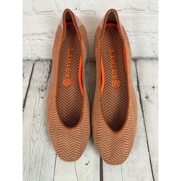 NEW! ROTHY'S beige orange chevron herringbone flat ballerina shoes 10 - Picture 1 of 9